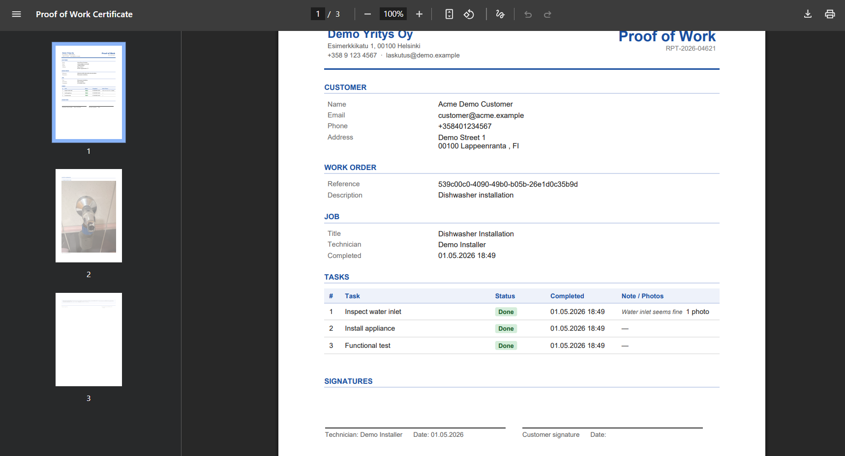 Evidit Proof of Work -todistus PDF-muodossa